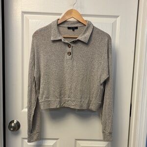 A New Day Cropped Button-Front Polo Sweater - Grey